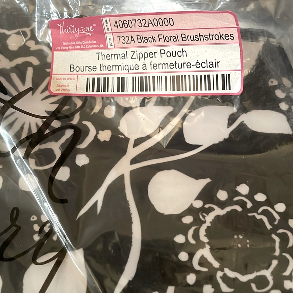 Thirty-One Thermal Zipper Pouch BlackBrushstrokes, NEW in bag